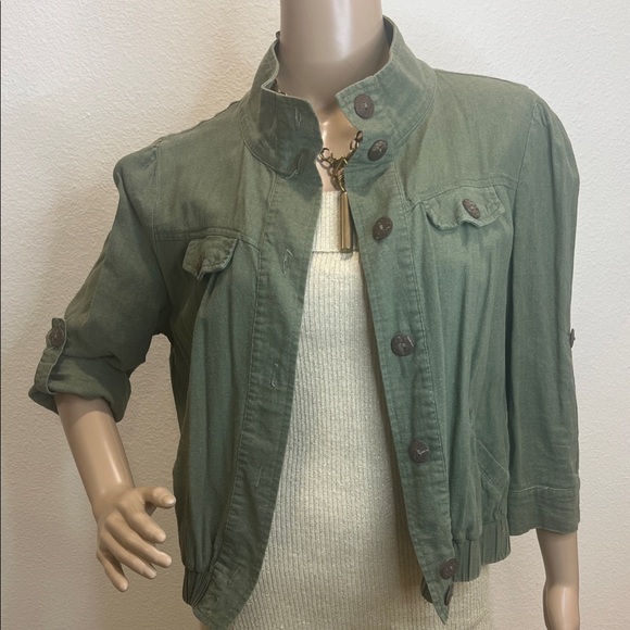 Military Green Cargo Jacket- Cinched Waist - Picture 1 of 4